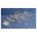 4 Clear Glass Leaf Shaped Dishes,3 Clear Glass