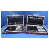 2 Wooden Art Supply Cases w/Colored Pencils&more
