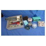 Pens,Trinket Boxes,Lg Pine Cone,Paper clips&more