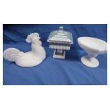 Milk Glass Rooster Candy Dish&painted Milk Glass