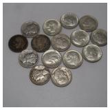 4 Mercury Dimes, 11 Roosevelt Dimes
