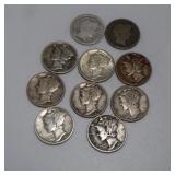 8 Mercury, 2 Barber Dimes