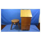 Wooden Trash Bin&contents 12x11x24.5"&Stool