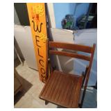 Folding Wooden Chair,Wooden Sign 9.25x45"&Cane