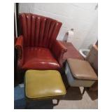 Red Leather Queen Anne Armchair 33.5"H,3