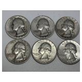 6 Washington Silver Quarters