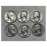 6 Washington Silver Quarters