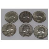 6 Washington Silver Quarters