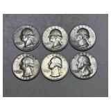 6 Washington Silver Quarters