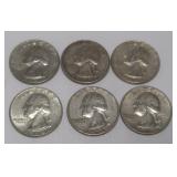 6 Washington Silver Quarters