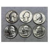 6 Washington Silver Quarters