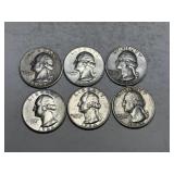 6 Washington Silver Quarters