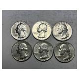 6 Washington Silver Quarters