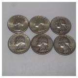 6 Washington Silver Quarters