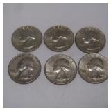 6 Washington Silver Quarters