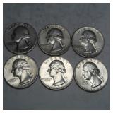 6 Washington Silver Quarters