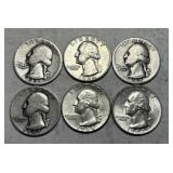 6 Washington Silver Quarters