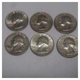 6 Washington Silver Quarters