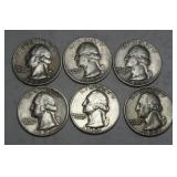 6 Washington Silver Quarters