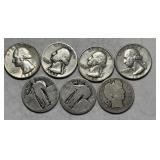 6  Silver Quarters(4 Washington, 2 Standing