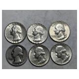 6 Washington Silver Quarters