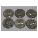 6 Washington Silver Quarters