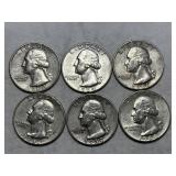 6 Washington Silver Quarters