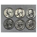 6 Washington Silver Quarters