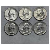 6 Washington Silver Quarters