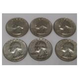 6 Washington Silver Quarters