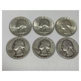 6 Washington Silver Quarters