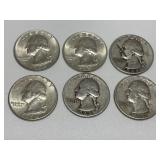 6 Washington Silver Quarters