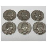 6 Washington Silver Quarters