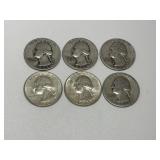 6 Washington Silver Quarters