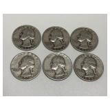 6 Washington Silver Quarters