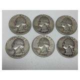 6 Washington Silver Quarters