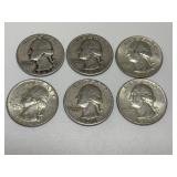 6 Washington Silver Quarters