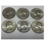 6 Washington Silver Quarters