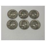 6 Washington Silver Quarters
