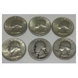 6 Washington Silver Quarters