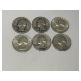 6 Washington Silver Quarters