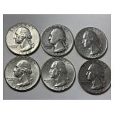 6 Washington Silver Quarters