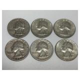 6 Washington Silver Quarters