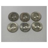 6 Washington Silver Quarters