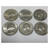 6 Washington Silver Quarters