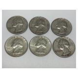 6 Washington Silver Quarters