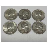 6 Washington Silver Quarters