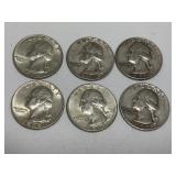 6 Washington Silver Quarters