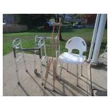 Crutches,Shower Chair& 2 Walkers