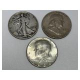 3 Silver Half Dollars